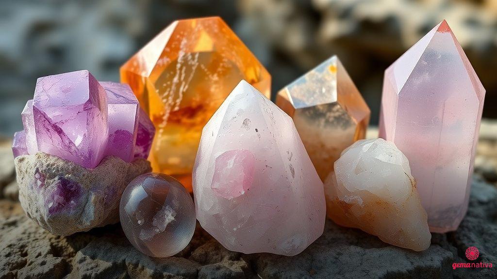 Quartzo e suas variedades: ametista, citrino, quartzo rosa e fumê Quartzo e suas variedades: ametista, citrino, quartzo rosa e fumê