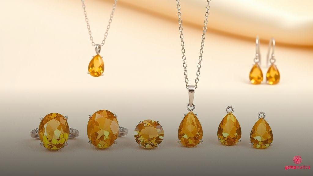 Aplicações em joias: anéis, colares e brincos com citrino Aplicações em joias: anéis, colares e brincos com citrino